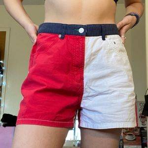 Red, white, and blue 90s vintage high waisted colorblock Tommy Hilfiger shorts